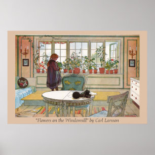 Affiches Fleurs sur le rebord de fenêtre Carl Larsson Impri