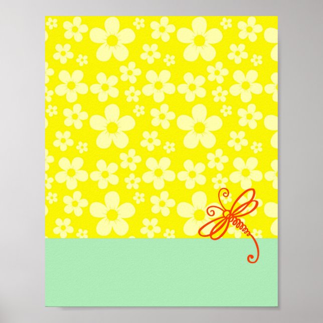 Affiches Fleurs Touche De Vert Libellule Art (Devant)