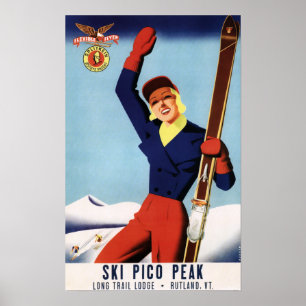 Affiches Flexible Flyer Pin-Up Skiing Girl