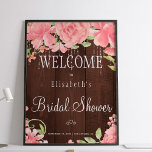 Affiches Floral chic lumières signe de bienvenue<br><div class="desc">Affiche de douche nuptiale chic et classe avec des pivoines roses rousses rustiques et des lumières scintillantes scintillantes sur arrière - plan de bois brun de grange. Idéal pour votre été | jardin |automne | pays rustique douches à thème nuptiale.</div>