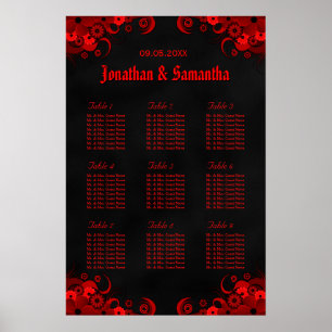 Affiches Floral Noir & Rouge 9 Tables Mariages Cartes de si