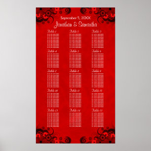Affiches Floral Rouge gothique 15 Tables Mariages Cartes de