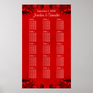 Affiches Floral Rouge gothique 15 Tables Mariages Cartes de