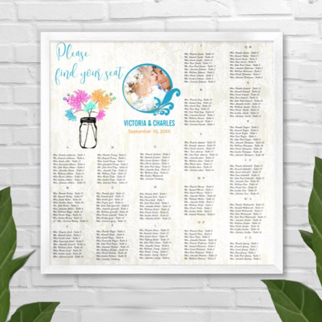 Affiches Floral Vintage Rustique Boho Mason Jar Seing Chart (Créateur téléchargé)