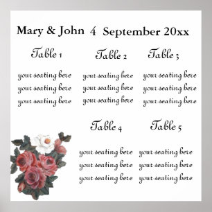 Affiches Floral Wedding "Roses" seating chart.