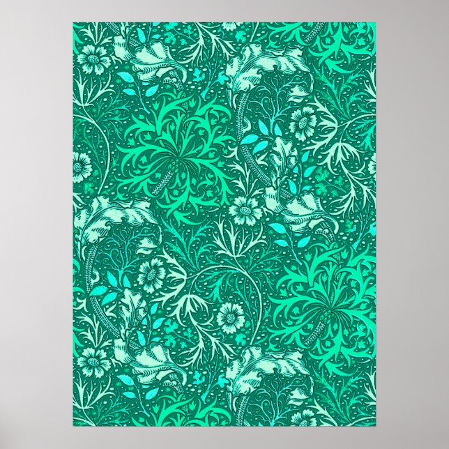 Affiches Flore d'algues Art nouveau, turquoise et aqua (Devant)