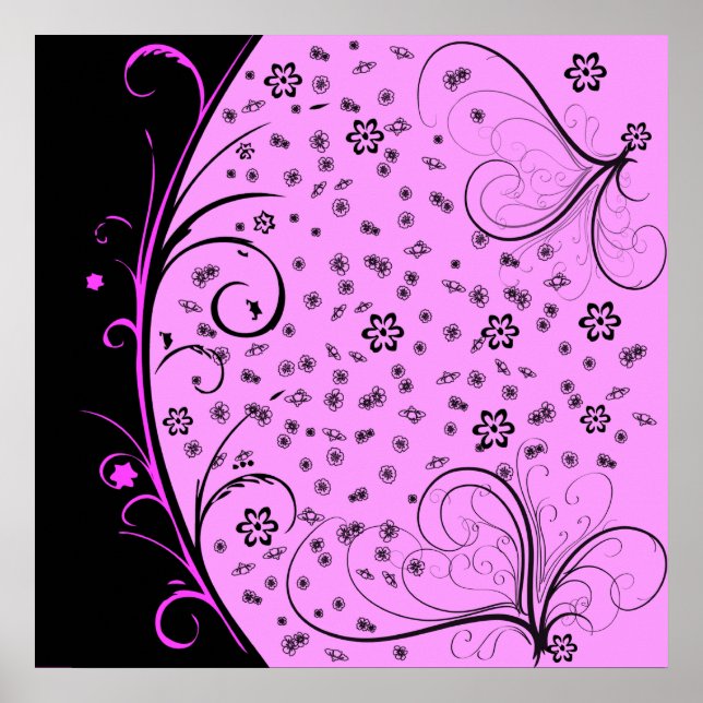 Affiches Flore de Grunge KRW en rose (Devant)