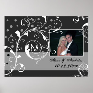 Affiches Flore feuille de défilement noir, gris photo maria