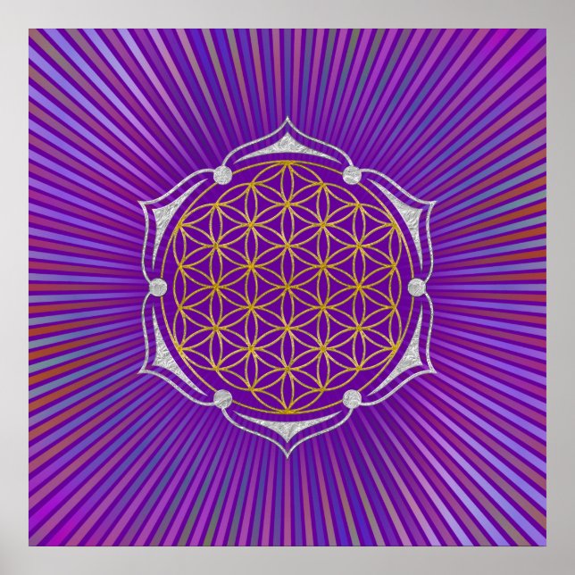 Affiches Flower Of Life - Lotus or argent (Devant)