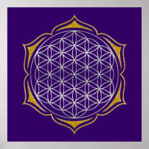 Affiches Flower Of Life - Lotus or argent