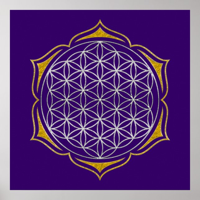 Affiches Flower Of Life - Lotus or argent (Devant)