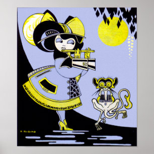 Affiches Flutiste et singe