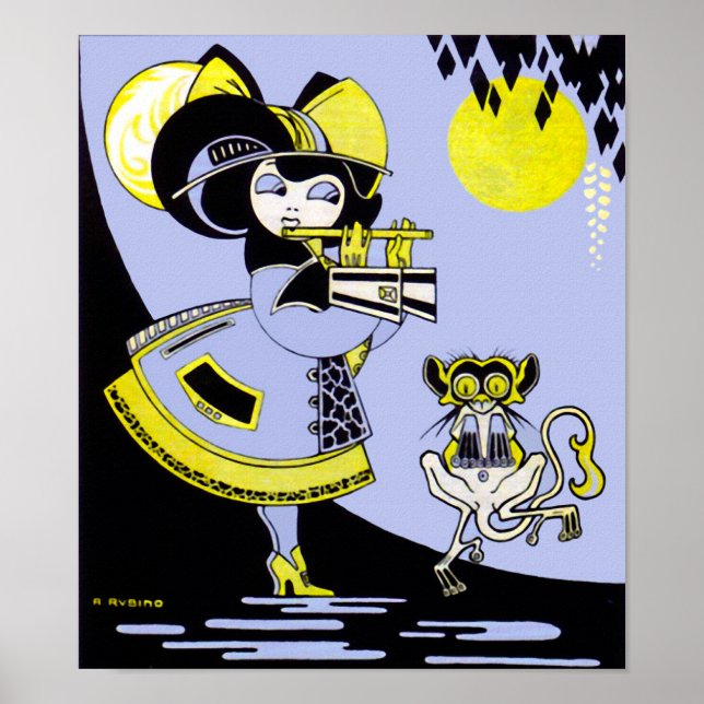 Affiches Flutiste et singe (Devant)
