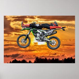Affiches FMX Motocross Dirt-Bike Aerial Stunt and Sunset