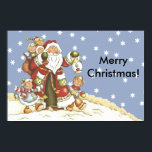 Affiches Folk Art Santa Kids Christmas Snowflakes<br><div class="desc">Vintage image of an adorable,  cute folk art Santa Clause surrounded by sweet children and babies.  He is holding a lantern and the group is walking in the Christmas snow.</div>
