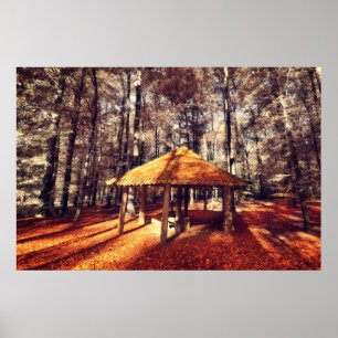 Affiches Forêt automnale et chalet