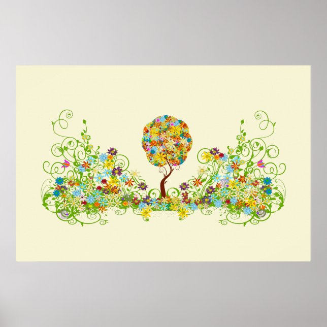 Affiches Forêt Enchantée Patchwork Floral Conte de Fées Arb (Devant)