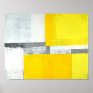 Affiches "Fort" art abstrait gris et jaune