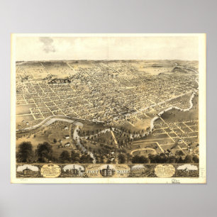 Affiches Fort Wayne Indiana 1868 Antique Panoramic Map