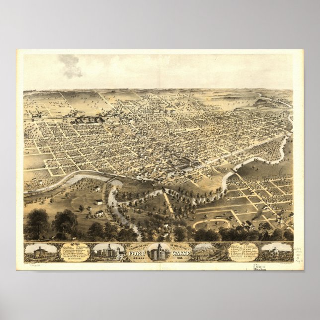 Affiches Fort Wayne Indiana 1868 Carte panoramique antique (Devant)
