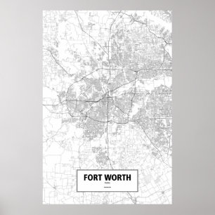 Affiches Fort Worth, Texas (noir sur blanc)