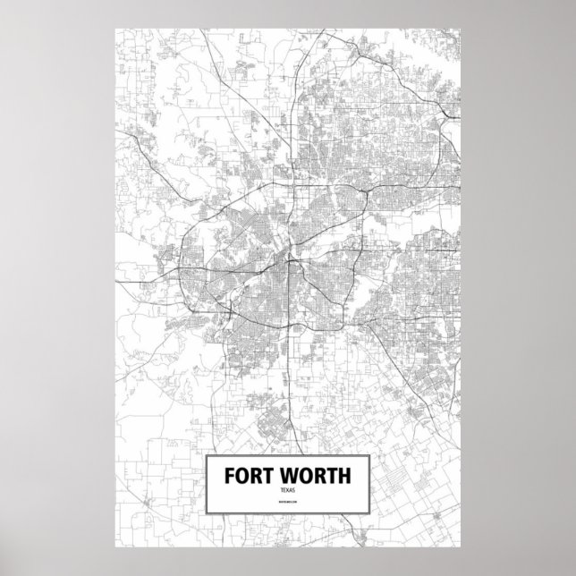 Affiches Fort Worth, Texas (noir sur blanc) (Devant)