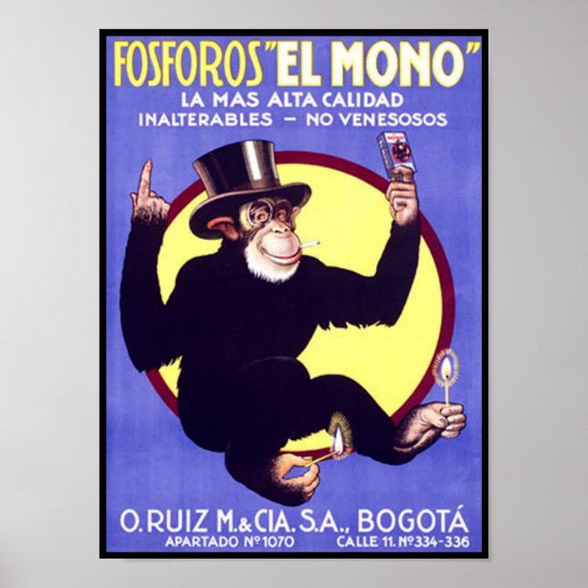 Affiches Fosforos El Mono Cigares cubains (Devant)