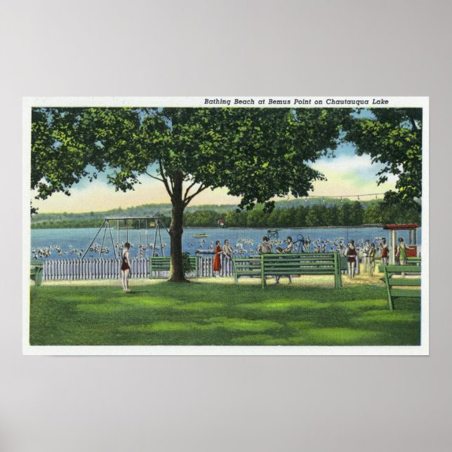 Affiches Foule à la plage et parc sur Chautauqua (Devant)