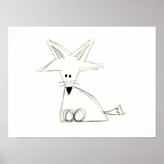 Affiches fox doodwhite gray simple kidrawing (Devant)