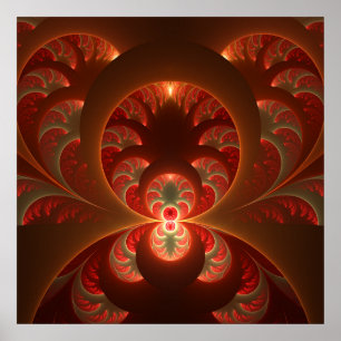 Affiches Fractale moderne abstraite orange rouge lumineuse