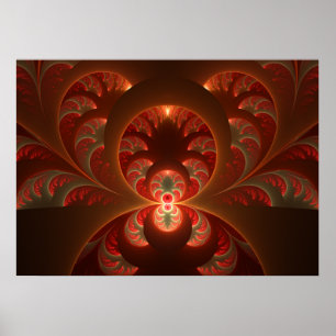 Affiches Fractale moderne abstraite orange rouge lumineuse