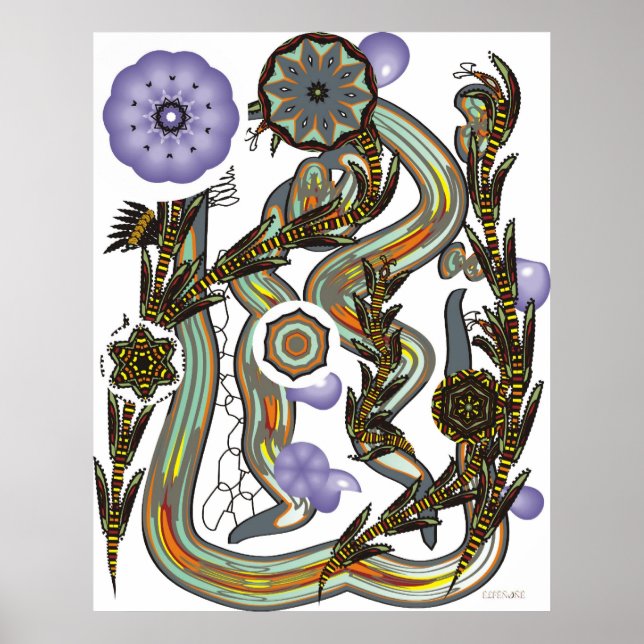 Affiches Fractoïdes et fraises de fleurs (Devant)