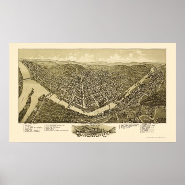 Affiches Franklin, PA Carte panoramique - 1901 (Devant)