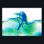 Affiches Freestyle BMX Rider en Cool Pop Art Style<br><div class="desc">Un cycliste de couleur bleu et vert vif qui fait des cascades de saut en freestyle à partir d'une rampe de vélo. OEuvre d'art pop dérivée d'une photographie originale prise lors d'un salon de vélo.</div>