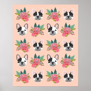 Affiches French Bulldog face à l'art du chien floral