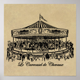 Affiches French Carousel Horses Apparel and Gifts