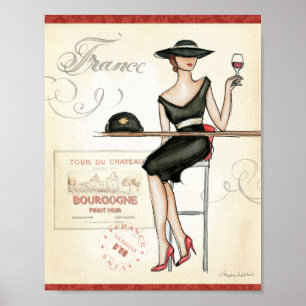 Affiches French Woman Drinking Red Wine