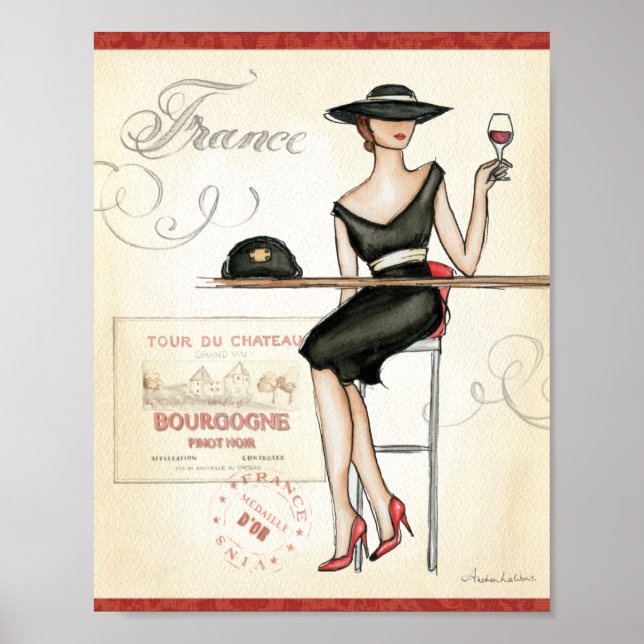 Affiches French Woman Drinking Red Wine (Devant)