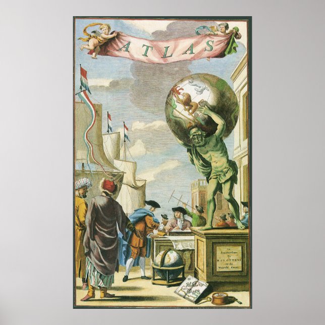 Affiches Frontispice d'atlas d'époque baroque Globe terrest (Devant)