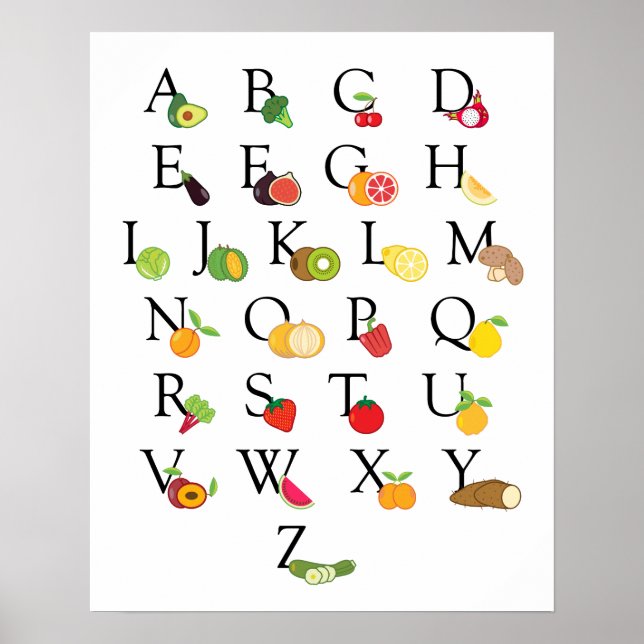 Affiches Fruit végétal ABC Alphabet de classe (Devant)