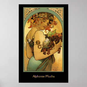 Affiches Fruits d'Alphonse Mucha Peinture sur noir
