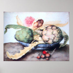 AFFICHES FRUITS DE SAISON 4- ARTICHAUTS, ROSE & FRAISES