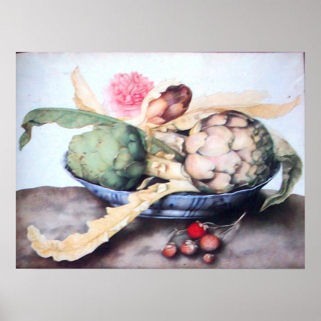 AFFICHES FRUITS DE SAISON 4- ARTICHAUTS, ROSE & FRAISES (Devant)