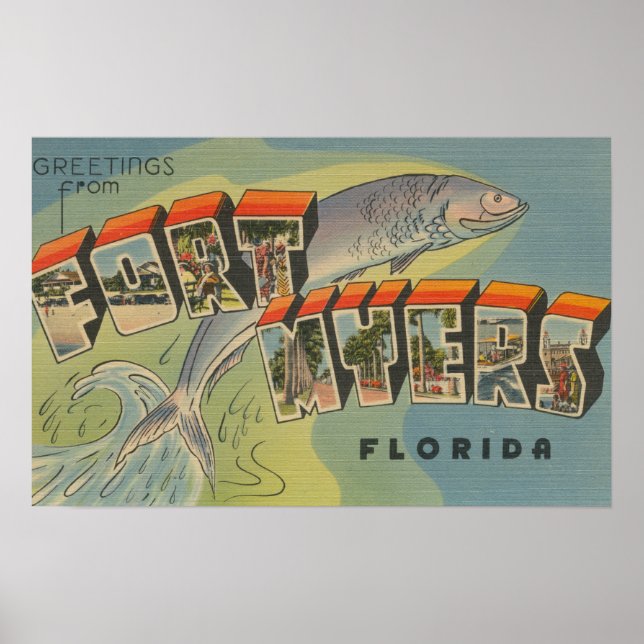 Affiches Ft. Myers, Floride - Scènes de grandes lettres (Devant)