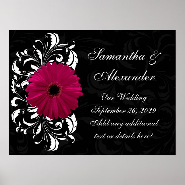 Affiches Fuchsia Scroll Gerbera Daisy w/Black and White (Devant)