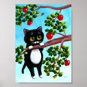 Affiches Funky Black Cat Apple Tree Créationarts