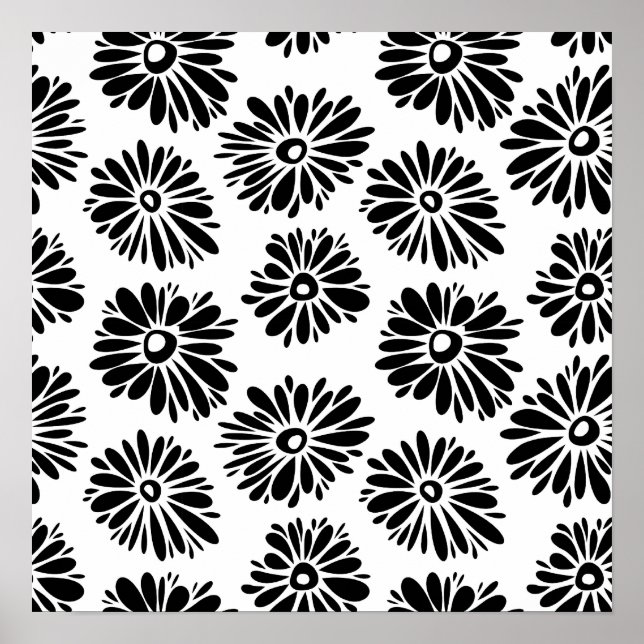 Affiches Funky Black et blanc floral (Devant)