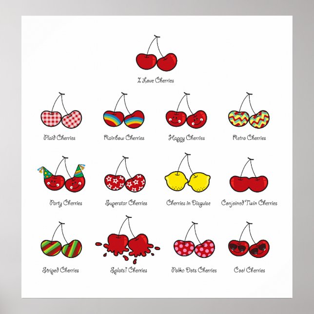 Affiches Funky Cheeky Cherries Cute Twins Nursery Art Impri (Devant)