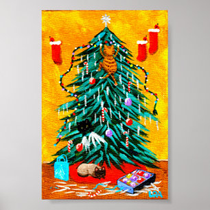 Affiches Funky Christmas Tree Cats Créationarts