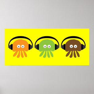 Affiches Funky Retro DJ Jellfish Avec Casque Personnalisé